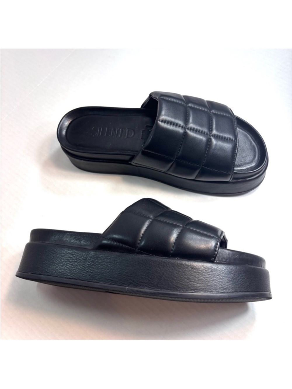 Anthropologie Silent D Leather Quilted Sandals Platform Chunky Y2K Size 40/9-9.5